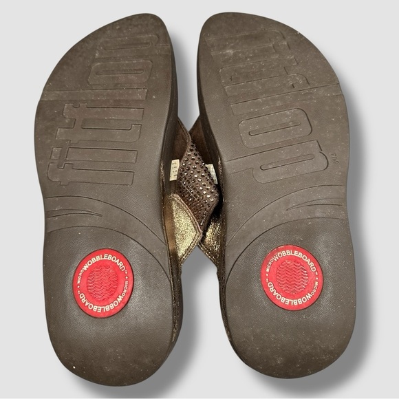 FitFlop Rokkit Leather Rhinestone Thong Sandal Size 10 Brown Thong Platform - Picture 10 of 11